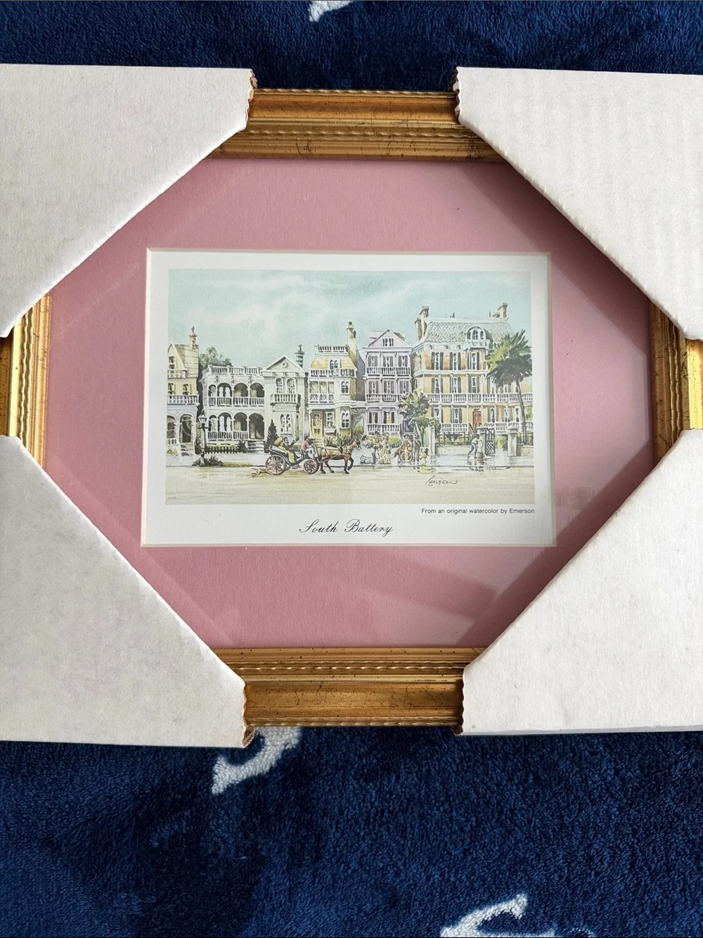NIB Vintage Reproduction Watercolor of South Battery in Charleston, SC